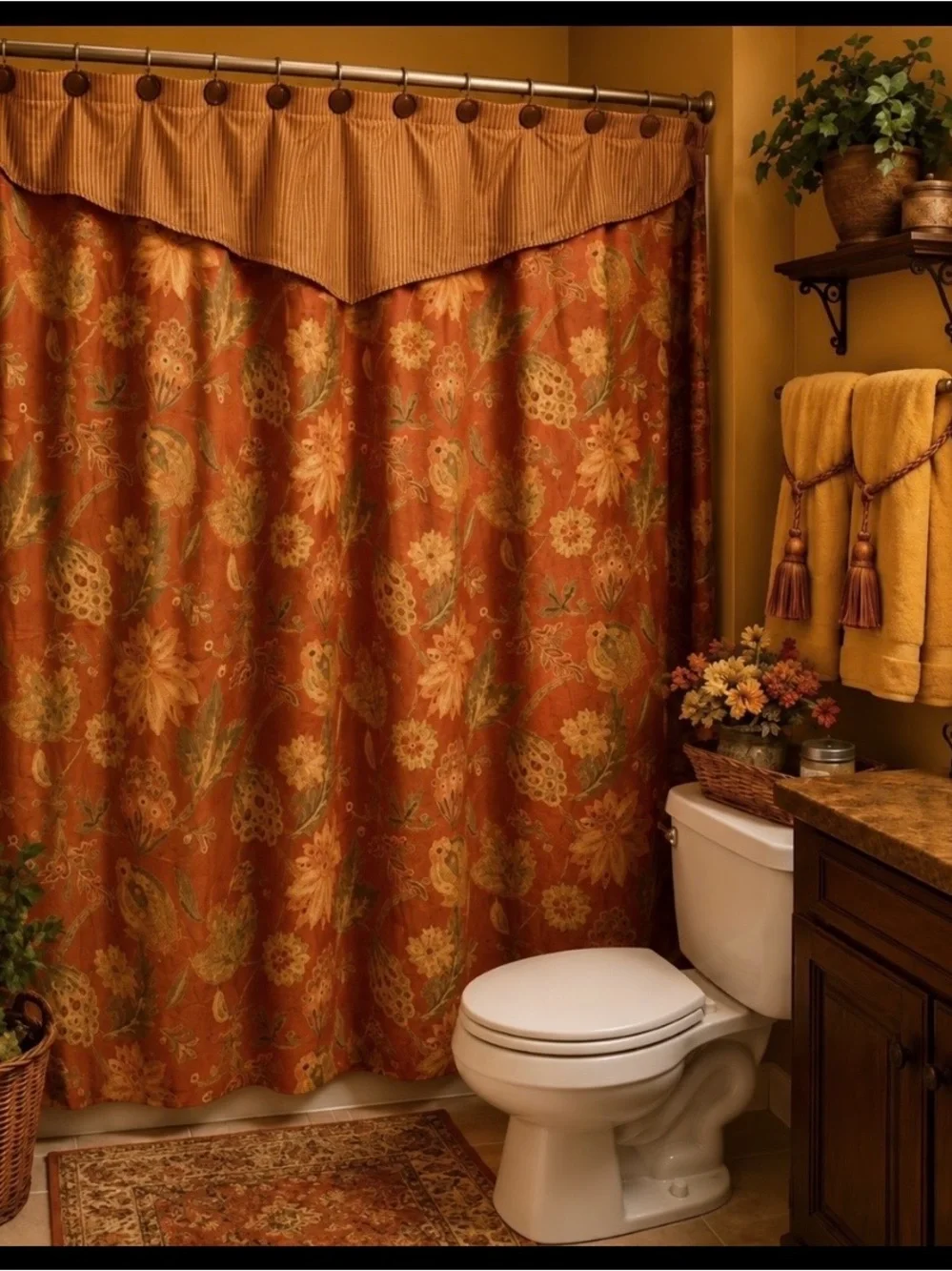 Vintage Tweel Floral Paisley Shower Curtain w/ Valance